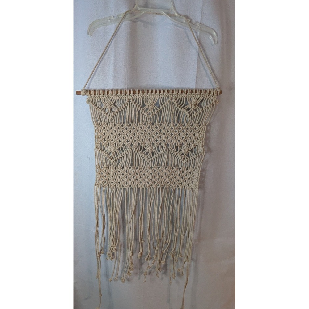 Macrame Wall Hanging Large 20.5x38 Cream Excellent Boho Fringe Decor